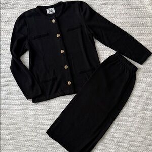 Flawless Mita Elegant Black Cardigan and Skirt Sweater Set with Gold Accents